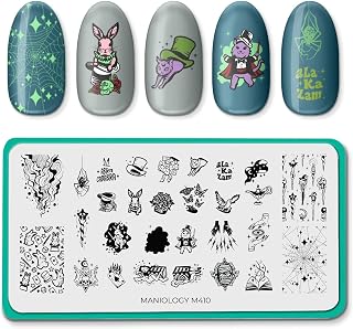 Maniology Magic Show Nail Stamping Plate, Enchanted Wands, Hats, and Spells Stamp Plates, Whimsical Magic Tricks and Illusions Manicure Designs, Mystical Rabbit, Spellbinding Elements Patterns