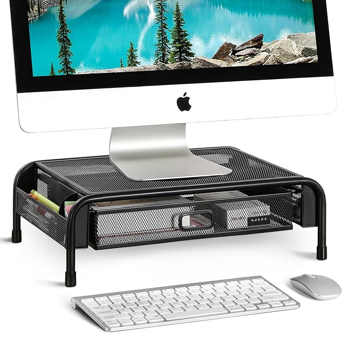 Buy Monitor Stand Riser, Mesh Metal Printer Stand Holder with Pull Out