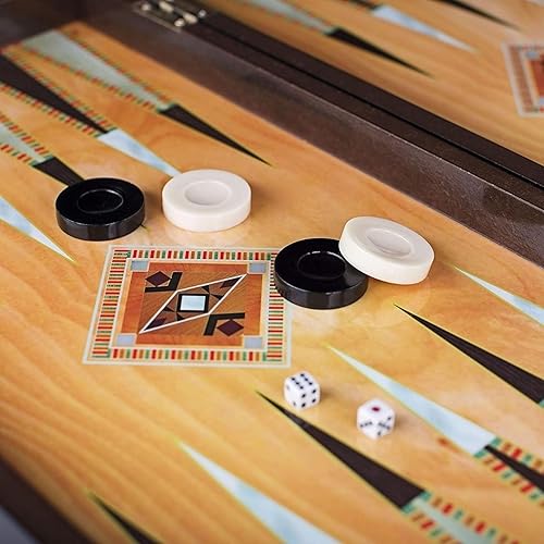 Miniatura 3 de LaModaHome Star - Juego de backgammon turco para adultos y niños, diseño clásico del Sahara de madera de vinilo de élite, mecanismo de cierre
