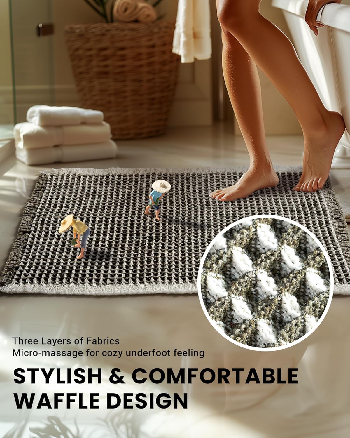 Furicher Waffle Bath Mat, Non Slip Bath Mats for Bathroom, Ultra Absorbent Bathroom Mat for Bathroom Decor, Pottery Barn Furniture Choice, Washable Kitchen Rugs for Boho Decor