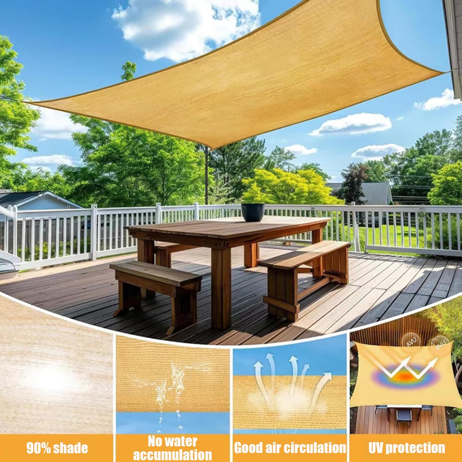 90% UV Protect Bei e Cloth per esterni 9 x 9 FT giardino e rete con occhielli parasole per Pera Patio e Deck Cover.