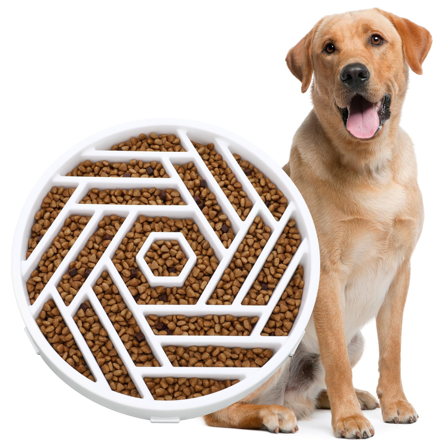 WHIPPY Slow Feeder Dog Bowl, Puzzle Maze Design to Slow Down Eating, 3-Cup Capacity, Anti-Gulping Food Bowl for Medium & Large Dogs,White