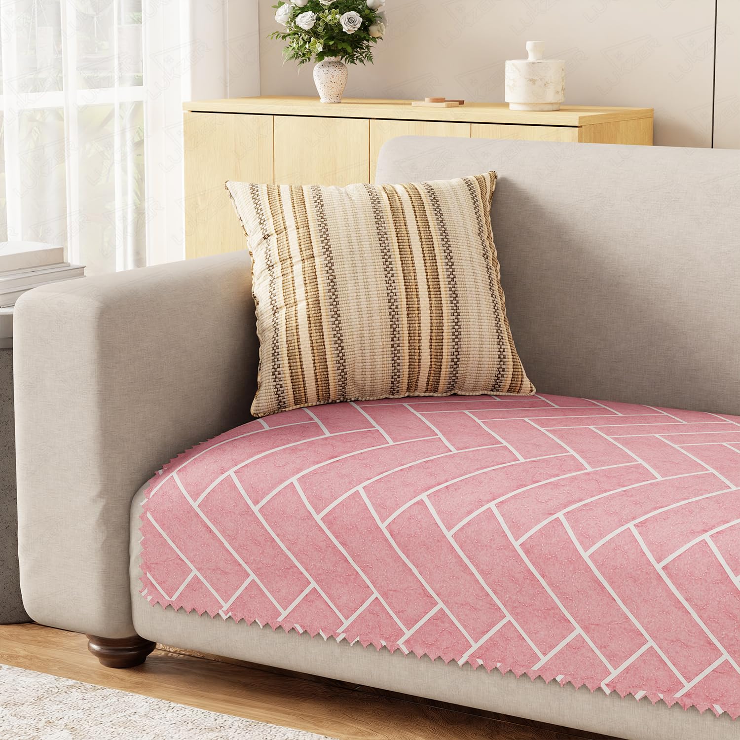 Lukzer 4 Seater Sofa Cover Mat Reversible Quilted Sofa Seat Protector with WaveEdge Ultrasonic Cut - Brick Bloom – Washable Anti-Slip Sofa Throw for Living Room Couch Cover 220 x 85 CM/SC-201-04WE-image-33