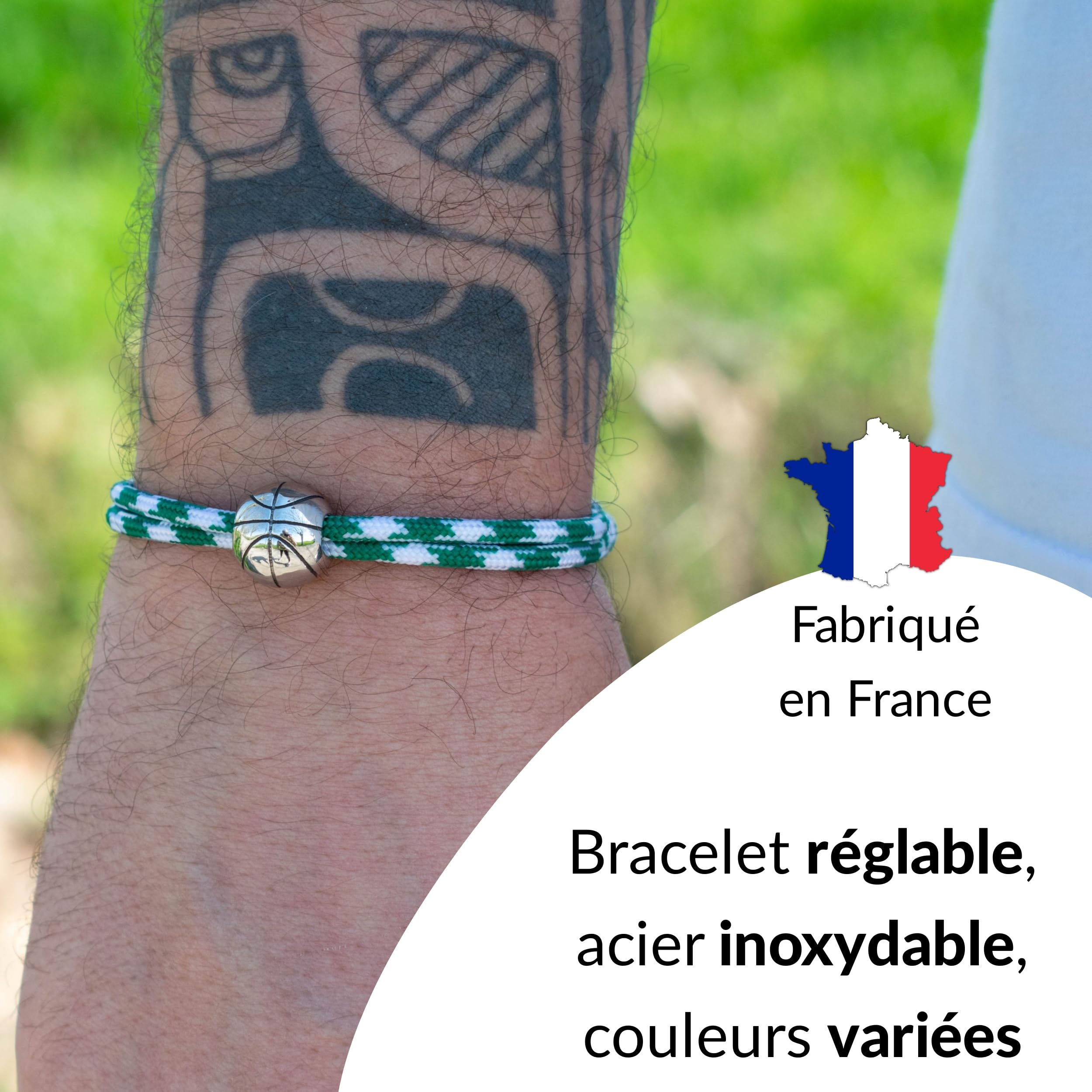 Ernestine - Bracelet Basketball réglable acier inoxydable - Idée cadeau basket homme femme - Bracelet Basket sport - Cadeau Homme Noël anniversaire fête des pères - bijou Basketball - bijoux sports