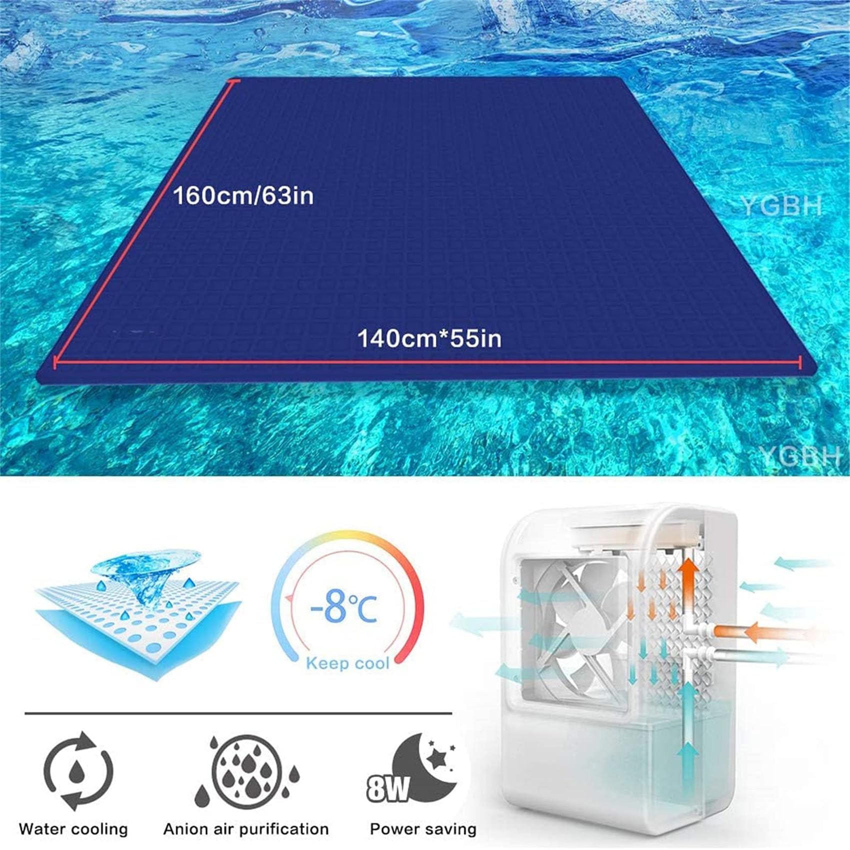Almohadilla de colchón de enfriamiento eléctrico para los calientes, topper refrigerado por agua con tanque 2.5L, 8W de baja potencia, control de temperatura ajustable para la noche de descanso Sp, ca