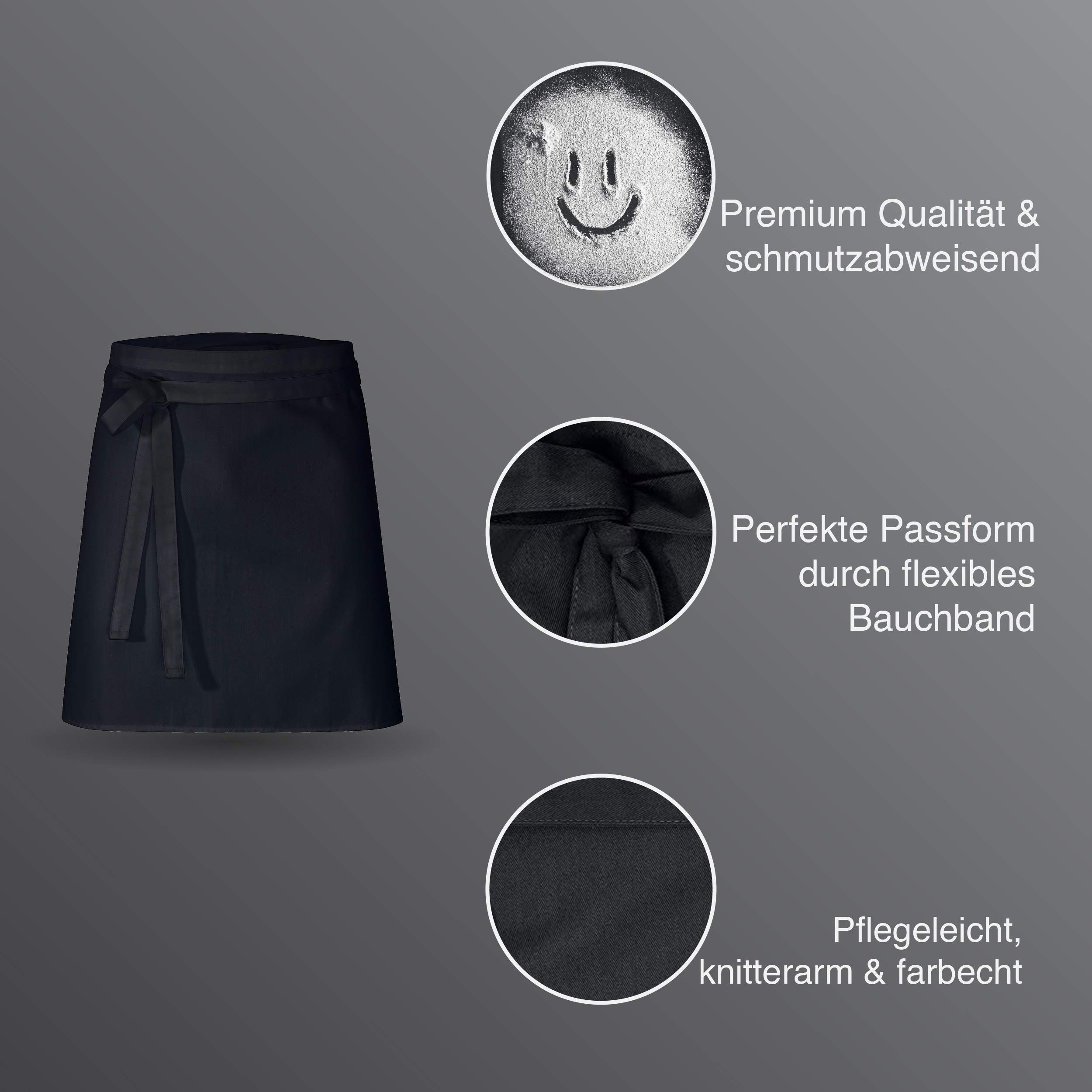 DESERMO 5er Set Premium Schürze 50x80cm (LxB) | Hochwertige Kochschürze-Damen-Herren aus Baumwollmischung | Bequeme Kellnerschürze schützt beim Kochen, Backen | Stoffgewicht 220g/m² (Schwarz)