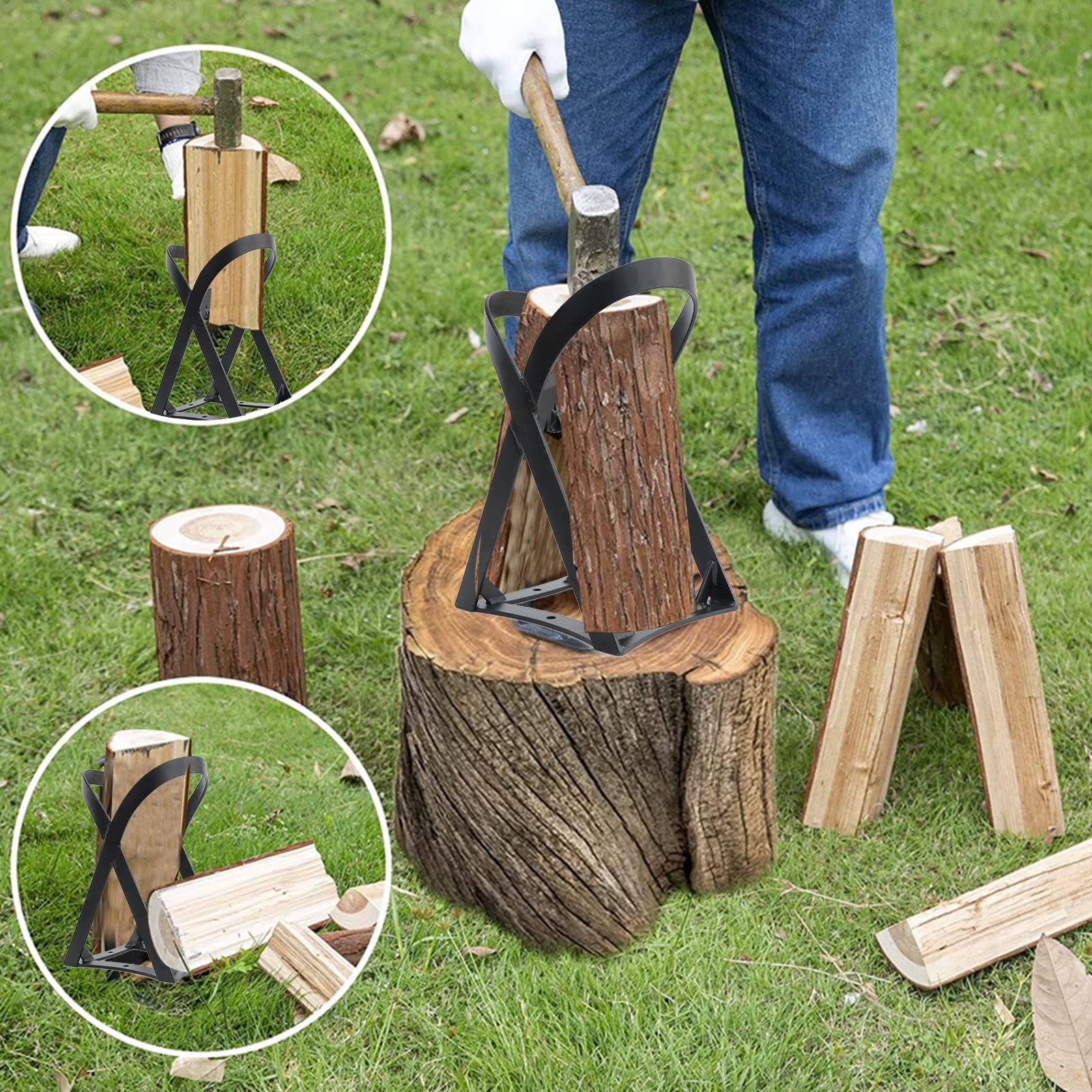 Separador de madera rápido,fácil portabilidad,cuña manual de encendido de hierro fundido,cortador de leña pesado,resistente a mano,separador de madera,de pie para casa y camping al aire libre(E)