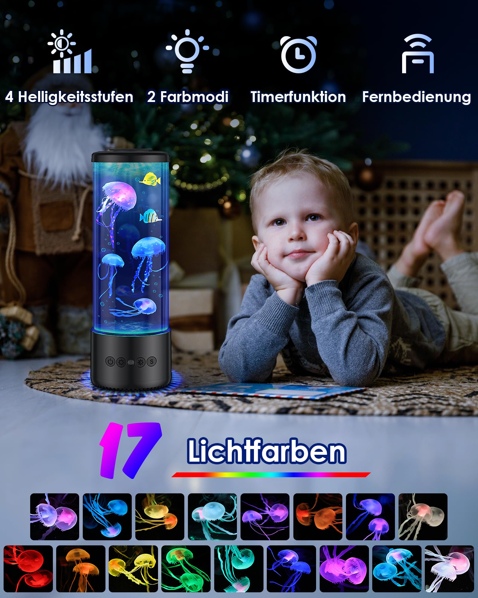 Quallen lampe mit 17 Farben und Fernbedienung, Jellyfish Lamp mit 4 Lichtmodi, LED Quallen Aquarium Lampe für Kinder Erwachsene