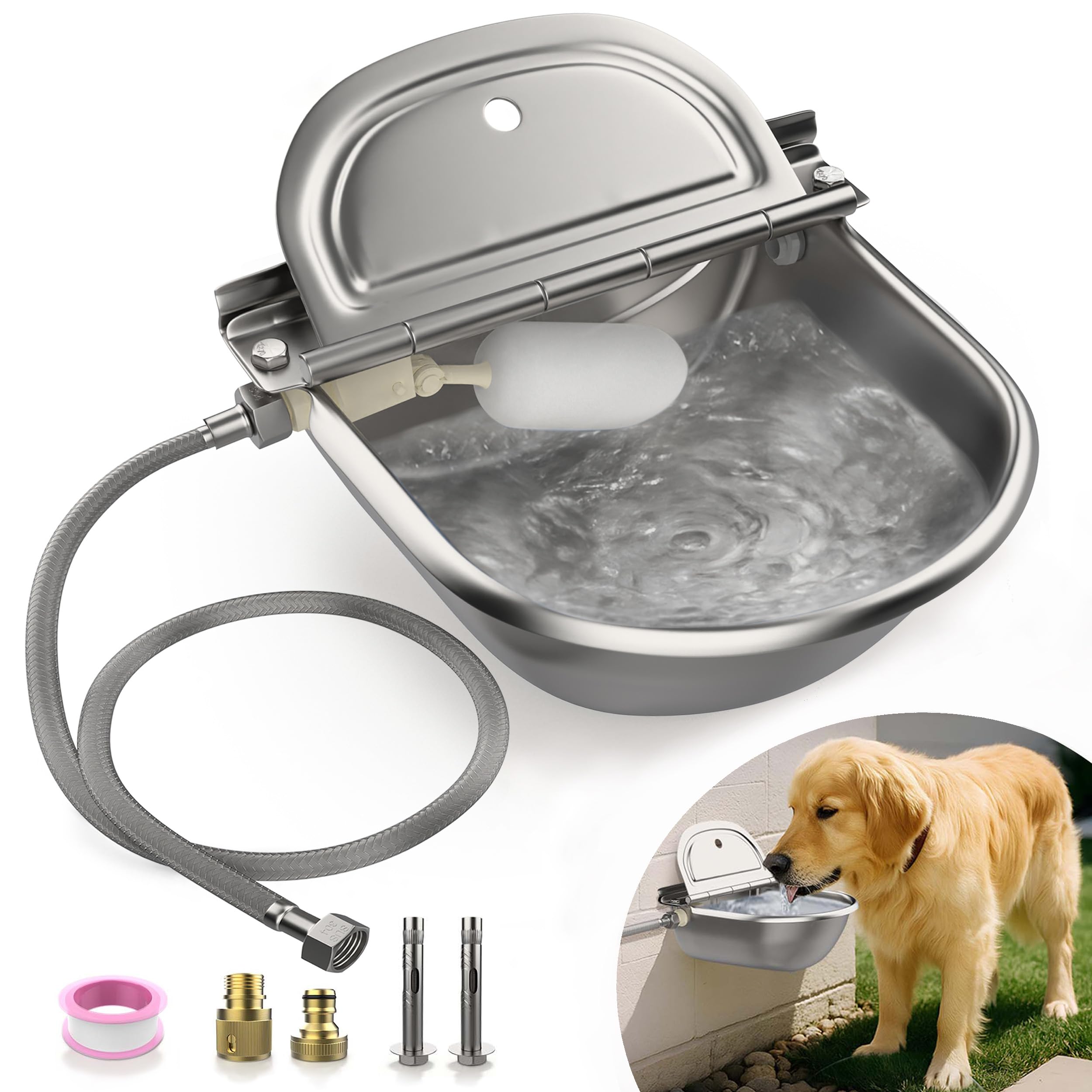 Cuenco automático de agua potable para animales, acero inoxidable 304 para perro, caballo, cabra, cerdo, vaca