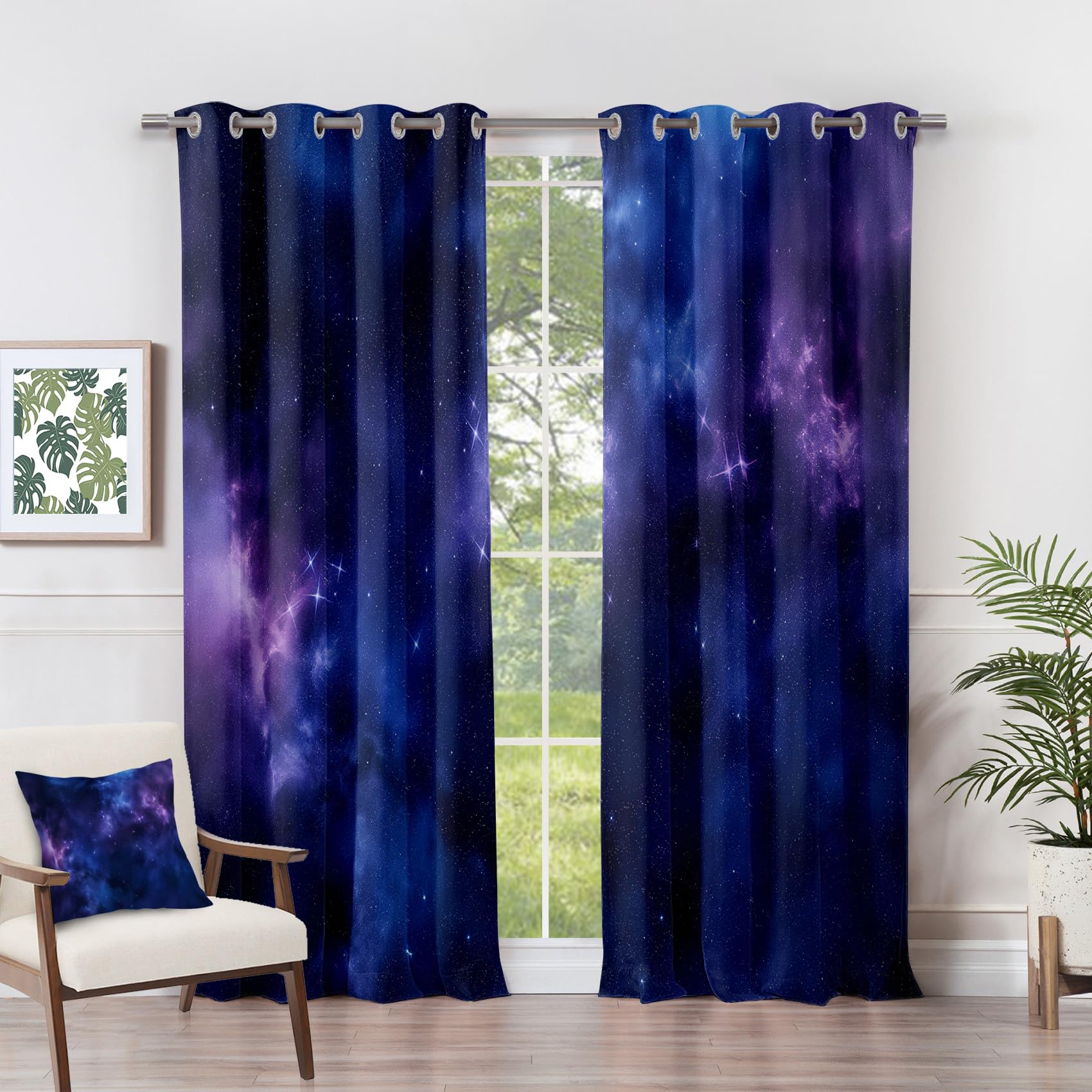 Vorhänge Galaxie - Weltraum Universum Nebel Fenster Gardinen mit Ösen, Vorhang Blickdicht Verdunklungsvorhänge Thermovorhang für Wohnzimmer Schlafzimmer Deko 2er Set, H 245 x B 140 cm G#-108