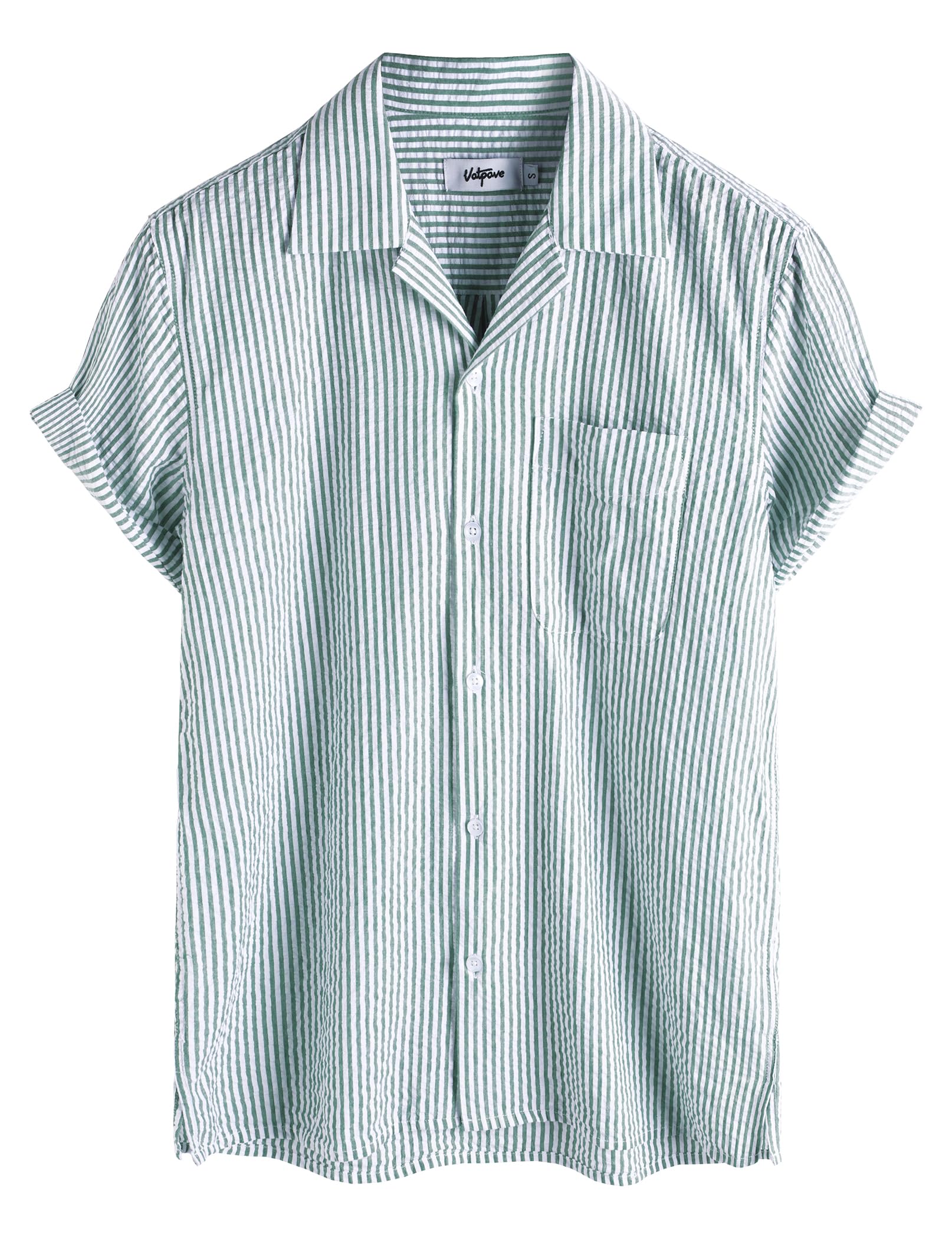VATPAVE Mens Striped Summer Shirt Casual Button Down Short Sleeve Beach Shirts Cotton Linen Shirts for Men