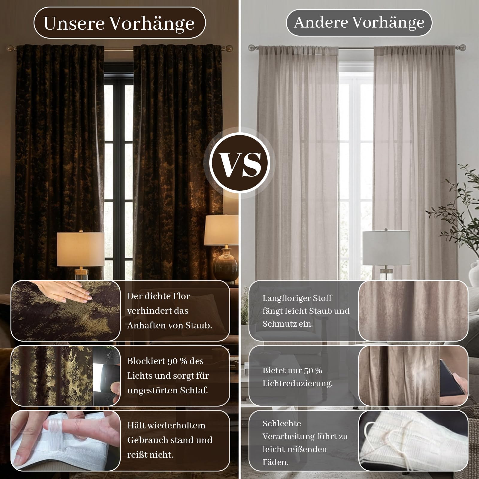 Samtvorhang Kräuselband 2er set, Luxus Vorhänge Verdunkelung Samt, Velvet Gardinen Blickdicht Curtains mit Goldfolie Blätter Muster, Thermovorhang Wohnzimmer Schlafzimmer(H274xB132CM, Braun)