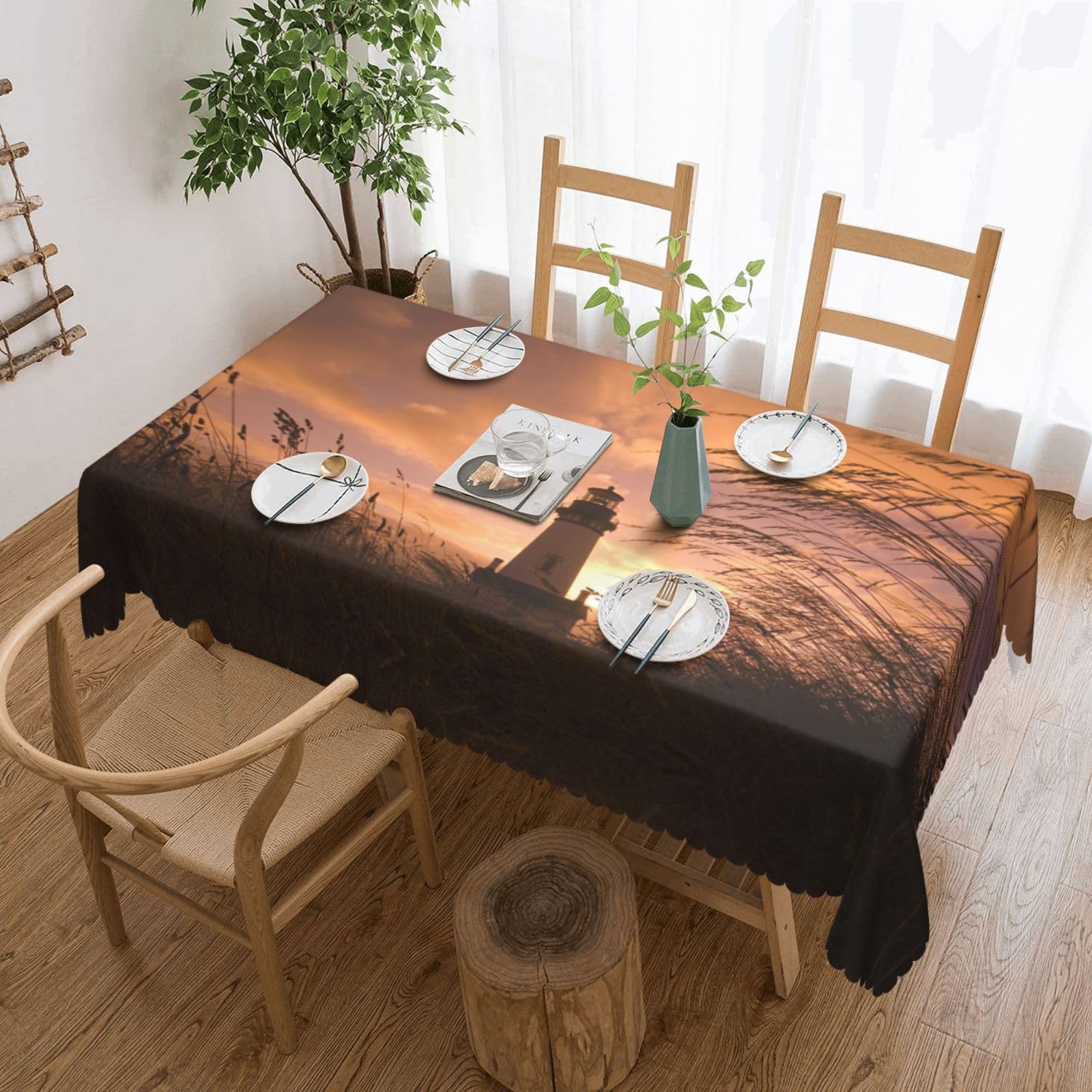 Nappe rectangulaire lavable 137x183cm anti-tache pour table de cuisine