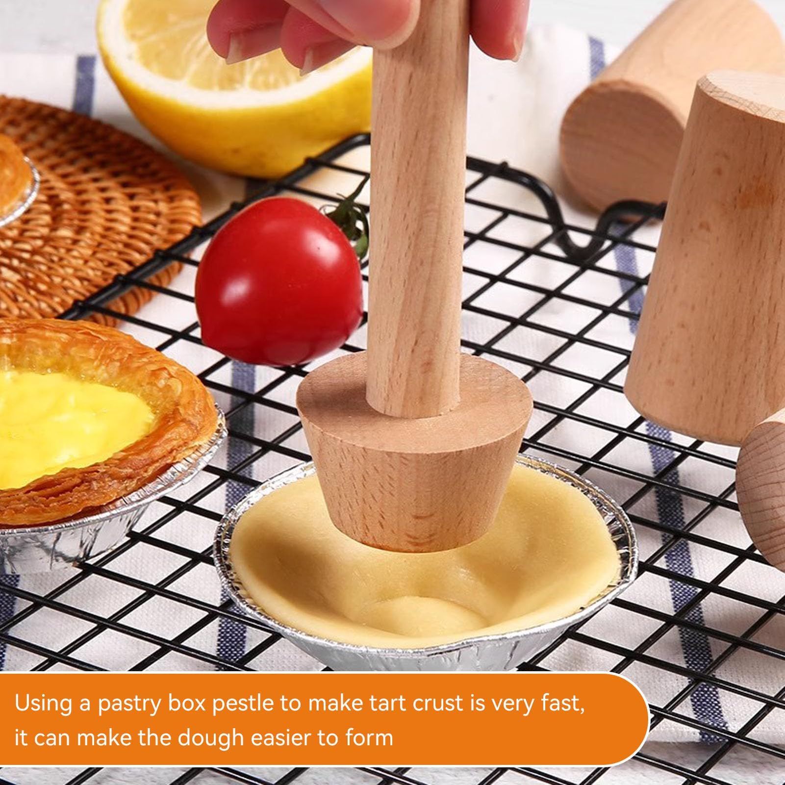 Wooden Tart Tamper, Pastry Tamper Portable Wooden Double Side Pie Pastry Dough Tamper Cake Pastry Baking Tool for Egg Tart, Cheesecakes and Dessert