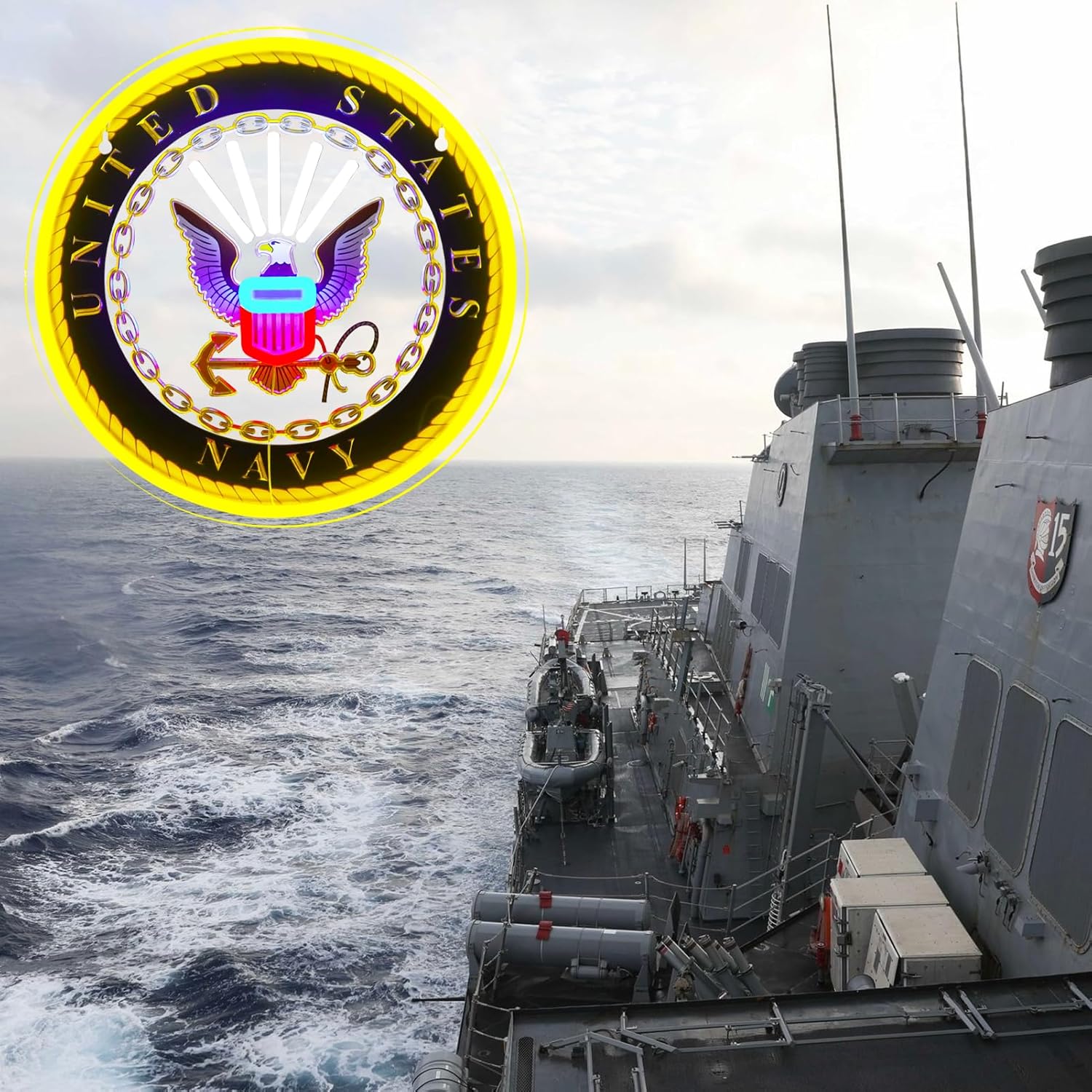 LED Military-themed Neon Sign Lights Veteran Neon Signs Wall Decor for Man Cave Bedroom Bar Navy Themed Gift Art for Christmas Party-12.6×12.6 IN-USB Powered-Acrylic - Image 2