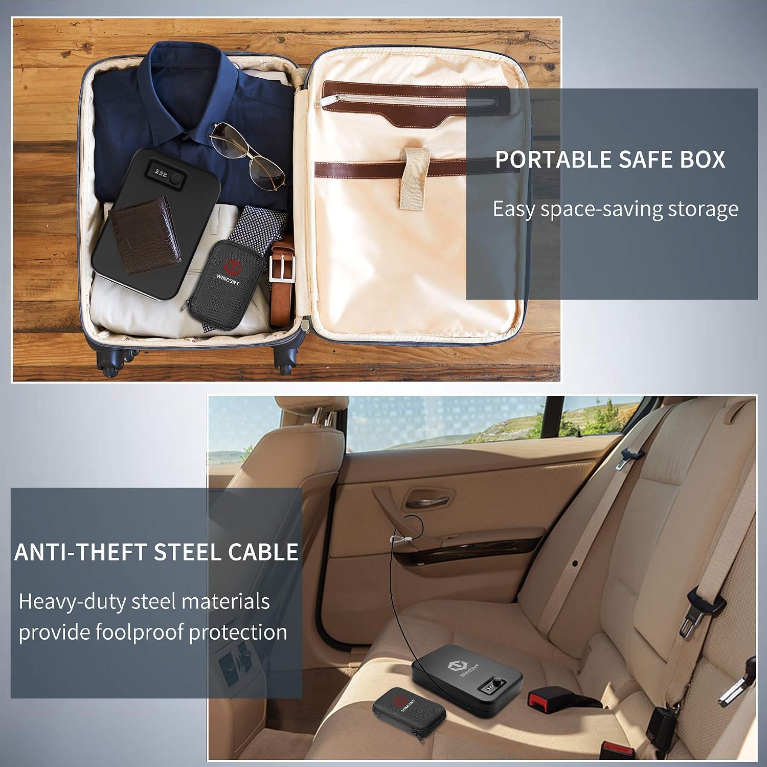 WINCENT Gun Safe Lock Box with Cleaning Kit,Portable Pistol Handgun Money Safe Combination Lock Box Caliber Pistol Cleaning Kit Universal Gun Brushes Set