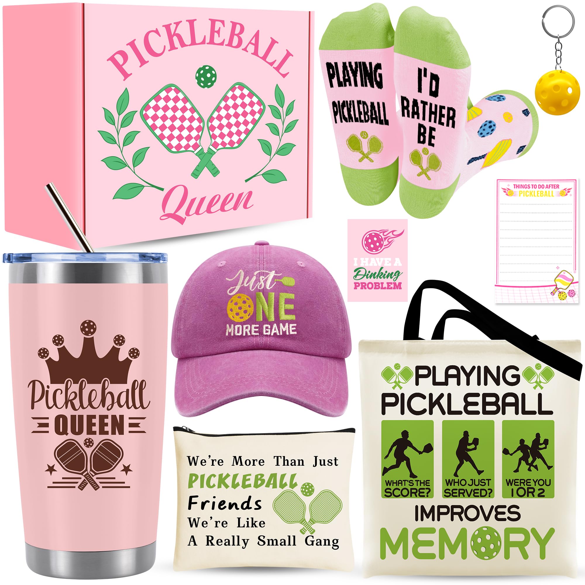 Pickleball Gifts for Women, Pickleball Lover Stuff with 20 Oz Tumbler Hat Socks Tote Bag Makeup Bag Keychain Sticky Notes, Birthday, Christmas Gift for Pickleball Player, Pickleball Coach