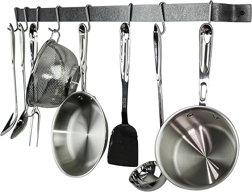 Miniatura 4 de Enclume Hecho a mano de 30 pulgadas de fácil montaje, 6 ganchos, estante de pared de acero martillado