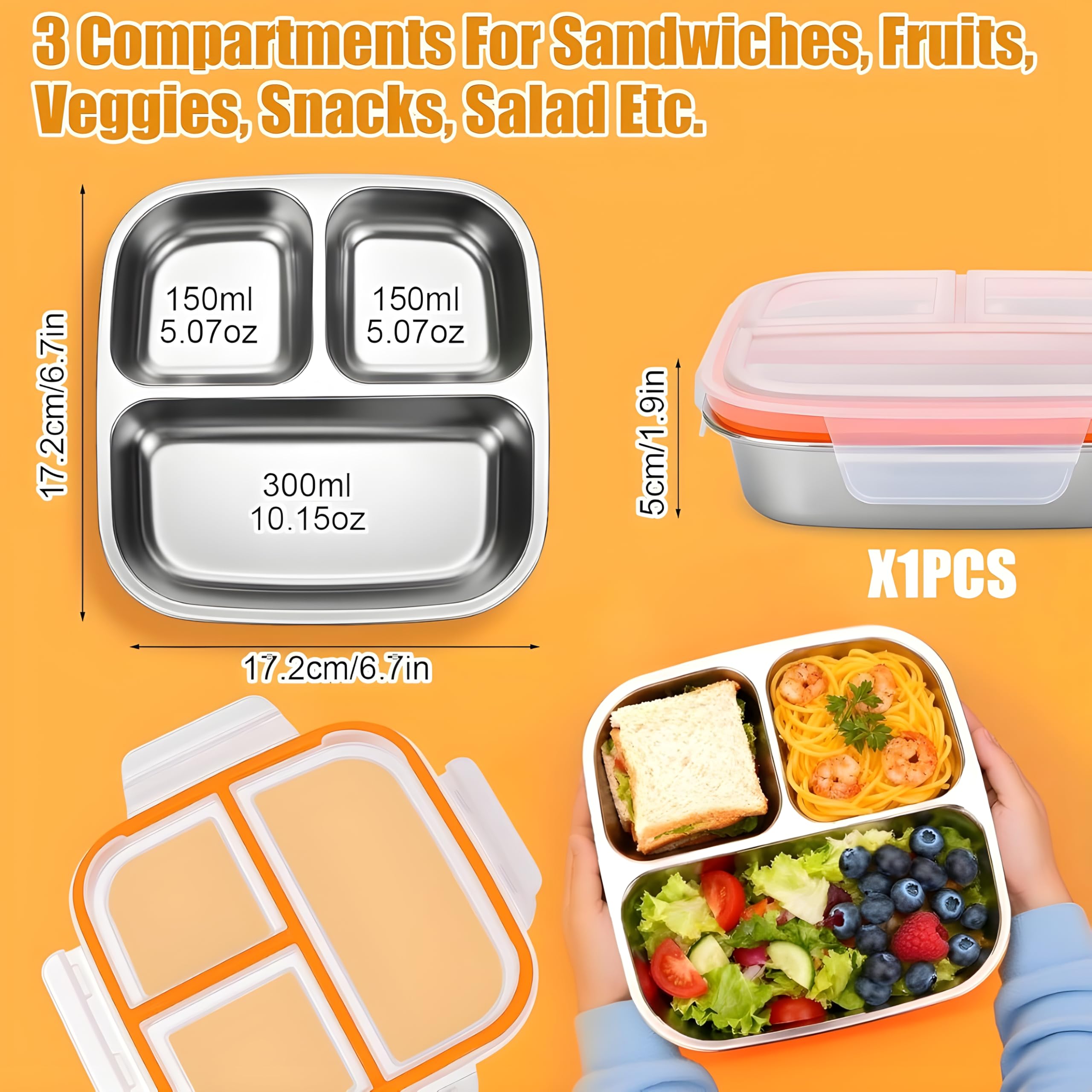 Motka Stainless Steel Lunch Box - 3 Compartments -4