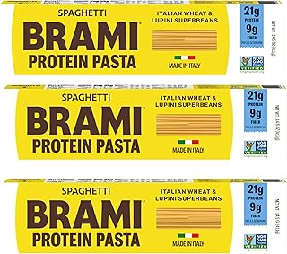 Brami Italian Protein Pasta, Spaghetti | Low Carb | High Fiber | High Protein | Non-GMO | Keto | Made in Italy | Dry Pasta | Semolina | Fortified with Heart Healthy Lupini Beans | 14.5oz (Pack of 3)