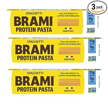 Brami Italian Protein Pasta, Spaghetti | Low Carb | High Fiber | High Protein | Non-GMO | Keto | Made in Italy | Dry Pasta | Semolina | Fortified with Heart Healthy Lupini Beans | 14.5oz (Pack of 3)