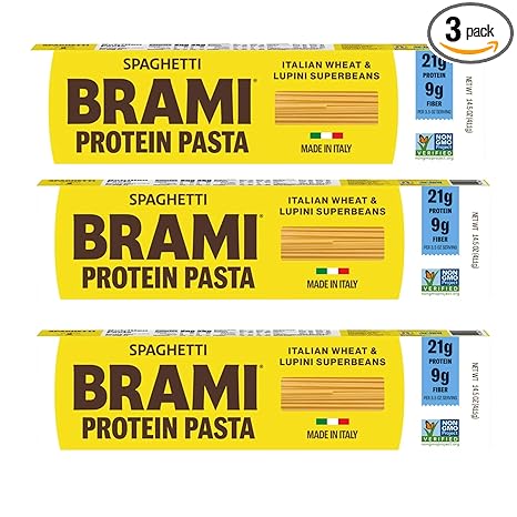 Brami Italian Protein Pasta, Spaghetti | Low Carb | High Fiber | High Protein | Non-GMO | Keto | Made in Italy | Dry Pasta | Semolina | Fortified with Heart Healthy Lupini Beans | 14.5oz (Pack of 3)