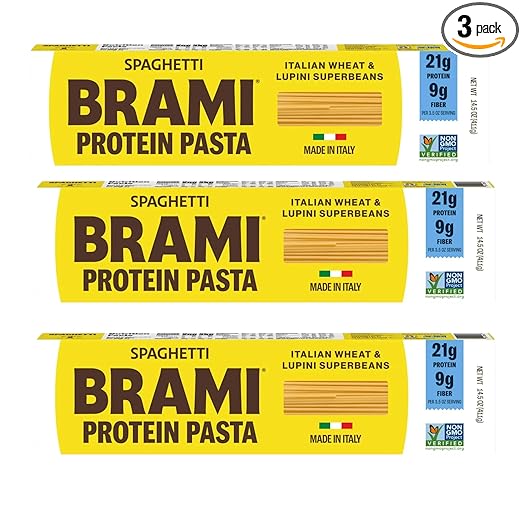 Brami Italian Protein Pasta, Spaghetti | Low Carb | High Fiber | High Protein | Non-GMO | Keto | Made in Italy | Dry Pasta | Semolina | Fortified with Heart Healthy Lupini Beans | 14.5oz (Pack of 3)