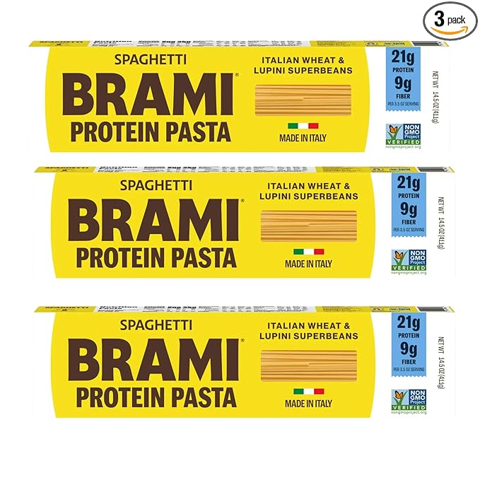 Brami Italian Protein Pasta, Spaghetti | Low Carb | High Fiber | High Protein | Non-GMO | Keto | Made in Italy | Dry Pasta | Semolina | Fortified with Heart Healthy Lupini Beans | 14.5oz (Pack of 3)