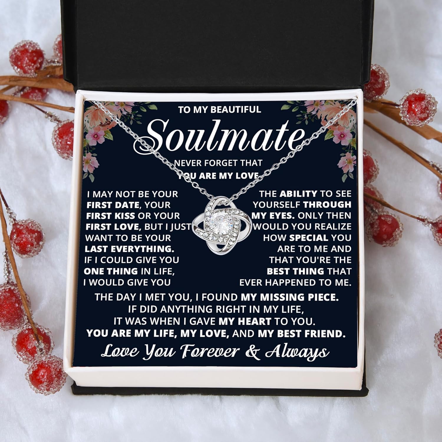 To My Beautiful Soulmate Necklace For Women, Jewelry Valentine Christmas Birthday Gifts For Girlfriend With Message Card And Box, Wife Necklaces From Husband, Soulmate Gift For Her - Image 4