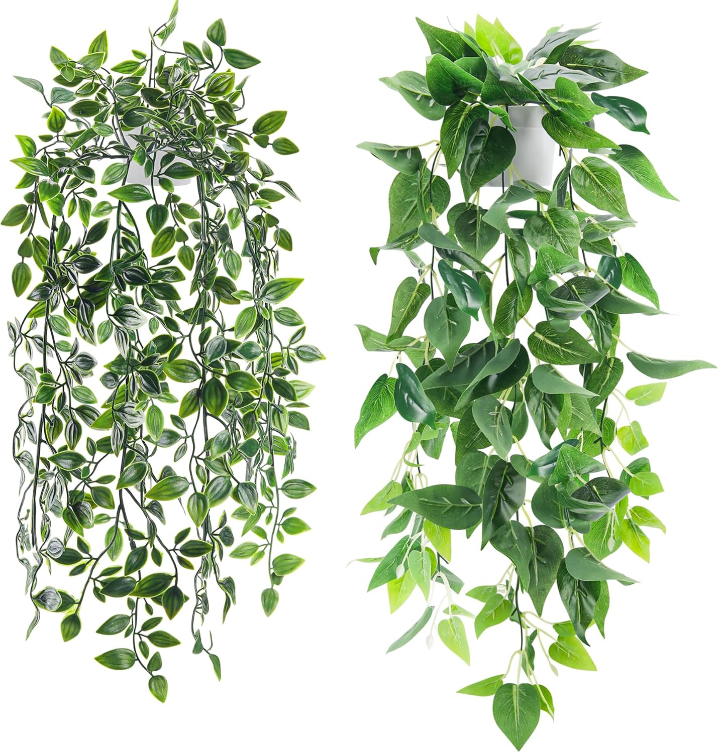 Der Rose 2Pcs Fake Plants Artificial Potted Faux Hanging Ivy Vines Plants Indoor for Home Bathroom Shelf Wall Bookshelf Decor