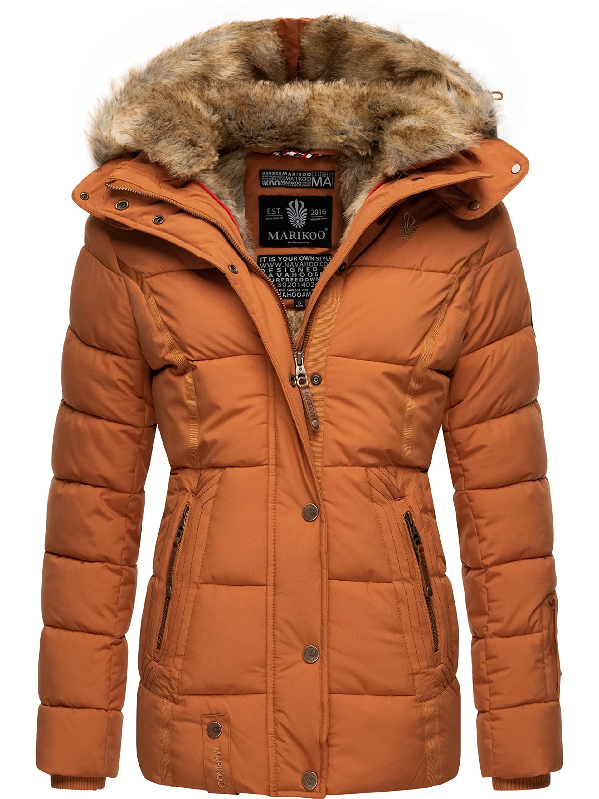 Marikoo Women's Rusty Cinnamon Nekoo Winter Jacket Warm Quilted Jacket With Faux Fur Lining Xs - 3XL, S