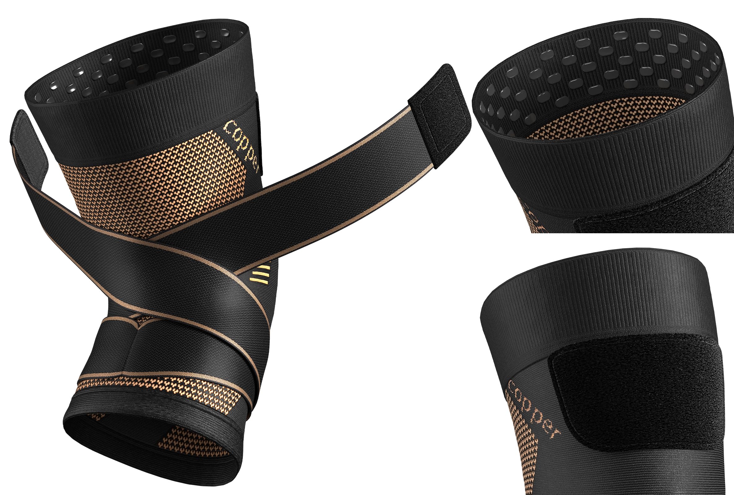 NEENCA Genouillère de compression en cuivre avec sangles pour femme/homme, pour douleurs au genou, arthrite et ligament croisé antérieur. Genouillère pour la course à pied et l'entraînement (unité)