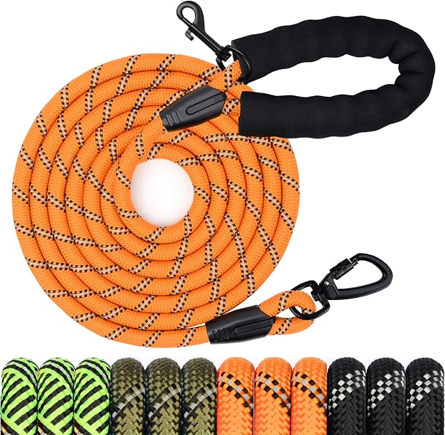 Training Leash for Dogs 4FT 6FT 10FT 15FT 30FT 50FT 100FT, Long Rope Leash for Dog, Nylon Rope Dog Leash with Comfortable Padded Handle for Large Medium Small Dogs