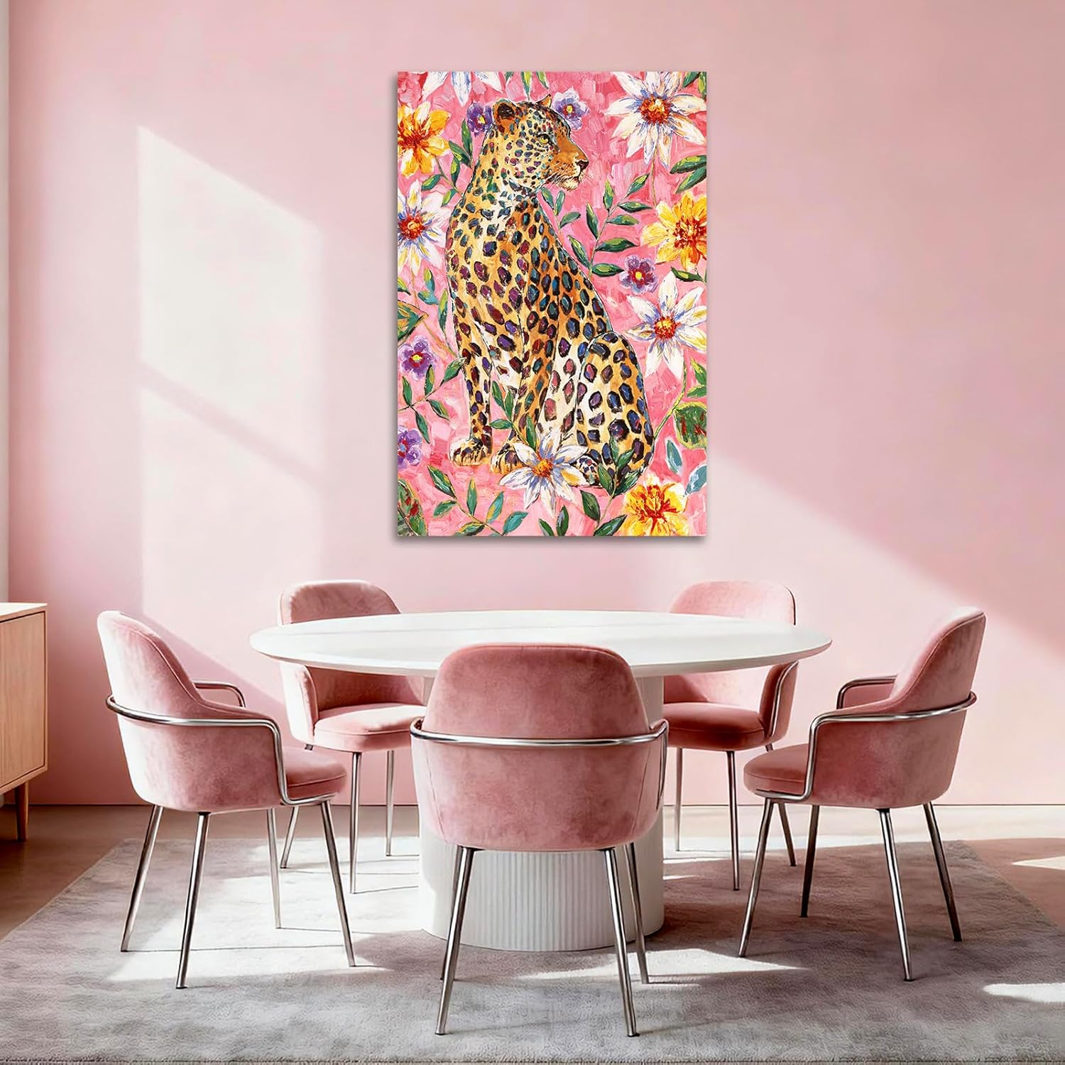 YETHEN WAL Pink Leopard Wall Art Colorful Jungle Animal Canvas Prints Tropical Cheetah Artwork for Living Room Bedroom Office Decor 24x36 Inch