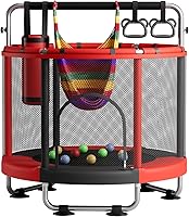 ZCMHAXJ 55" Kids Trampoline with Enclosure, 440lbs Capacity, Adjustable Gymnastics Bar & Toys - Indoor Outdoor Toddler Fun