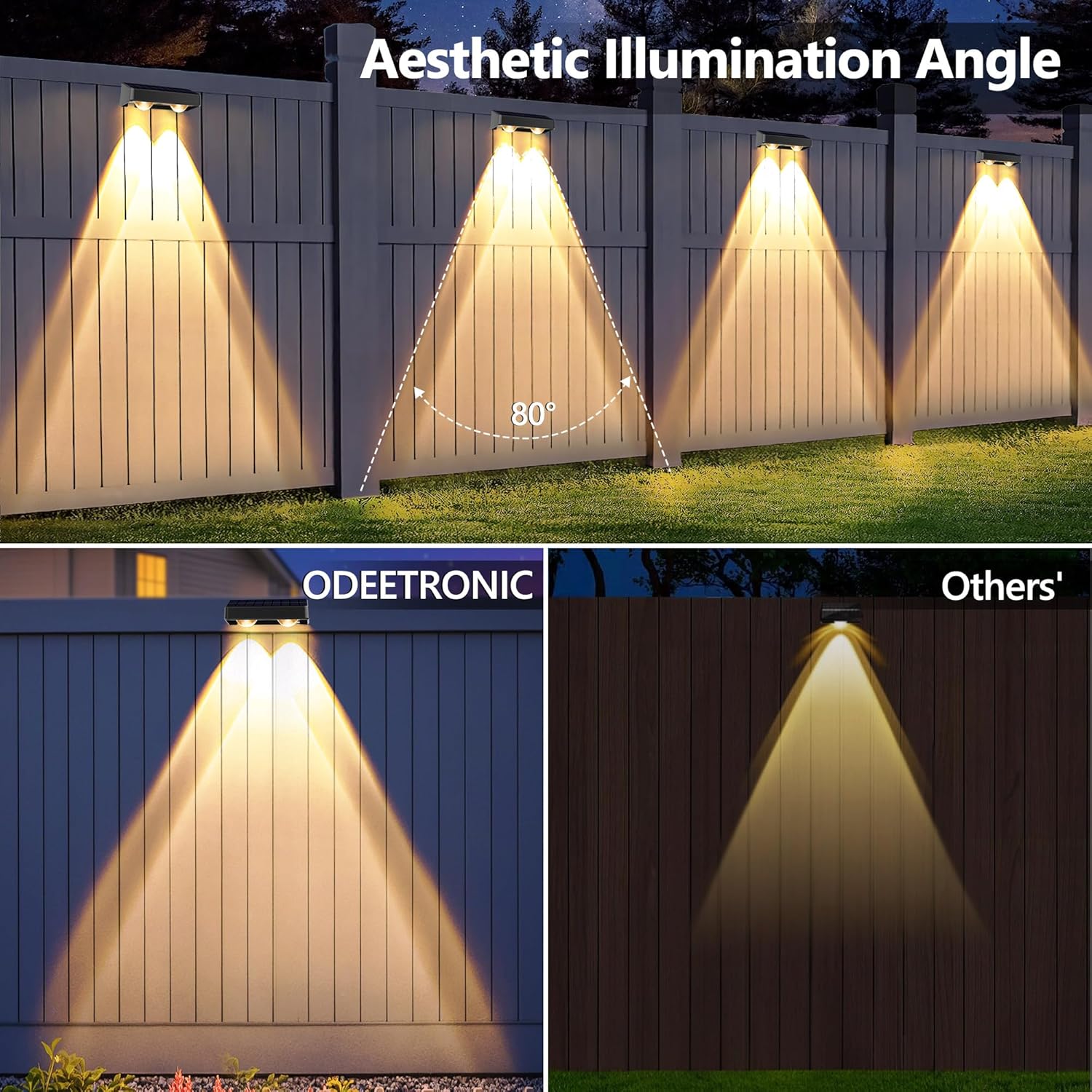 ODEETRONIC Solar Fence Lights Outdoor - 12 Pack RGB + Warm & Cool White Solar Deck Lights, 9 Fixed Color Changing Ourdoor Patio Light with 11 Mode, Outdoor Halloween Lighting for Fence Wall Step Decor