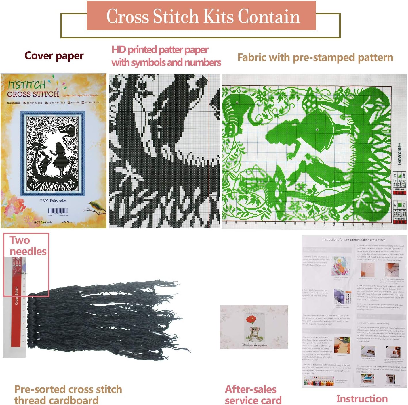 ITSTITCH Printed Cross Stitch Kits for Adults 11CT 17x22 in DIY Embroidery Starter Kits Easy Patterns Embroidery for Girls Crafts DMC Stamped Supplies Needlework Fairy Tales Cat Rabbit Princess