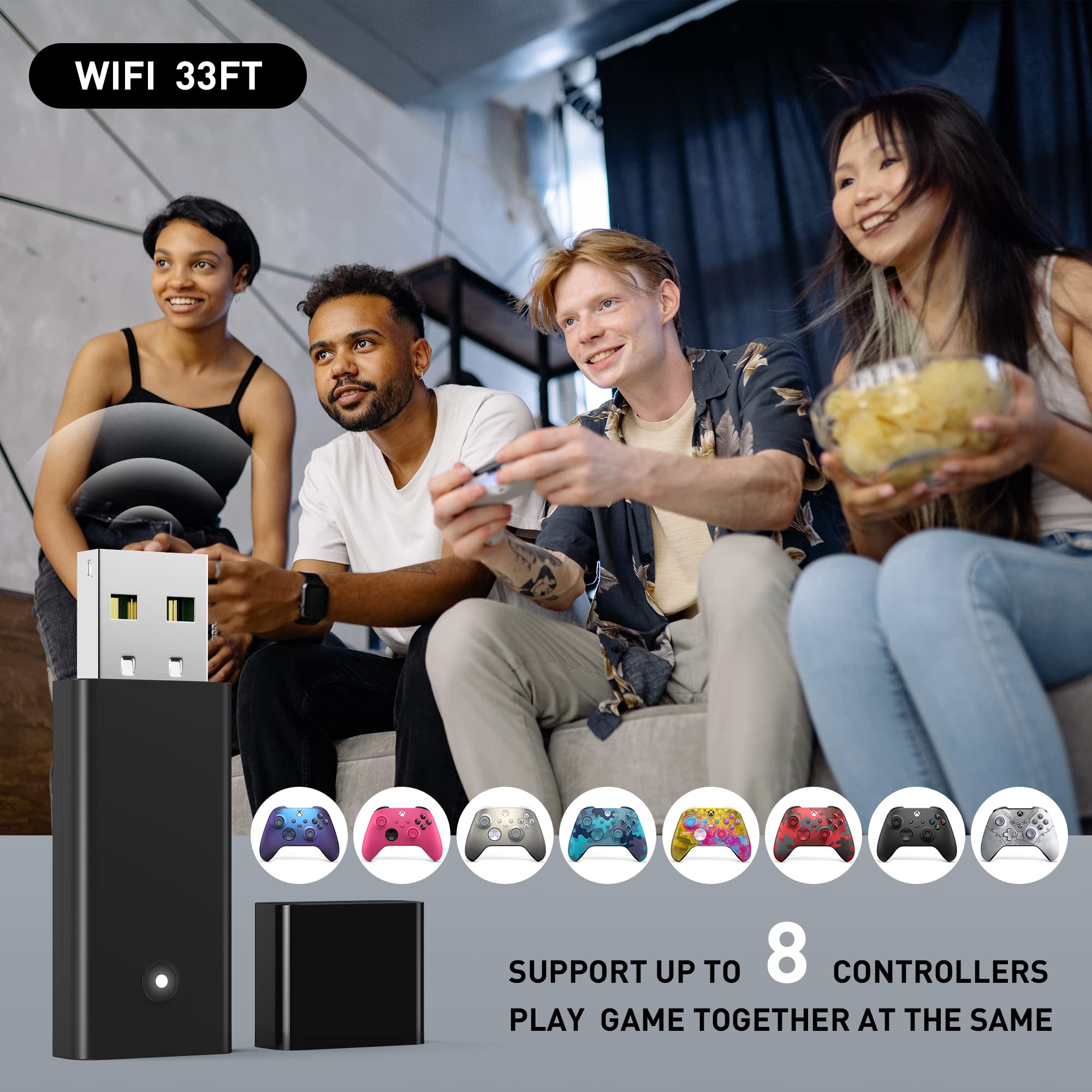 Sevkumz Adattatore Wireless per Xbox One/X/S/Elite Series Controller - Compatibile con Windows 10/11/8/8.1/7 USB