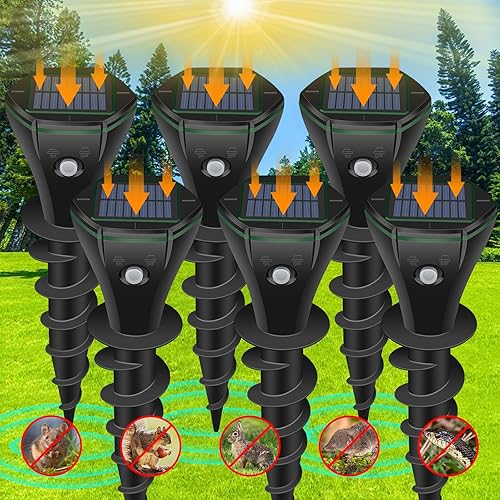 Repelente ultrasónico de topos para exteriores, repelente de topos actualizado 2024, alimentado por energía solar para césped, jardín, patio,