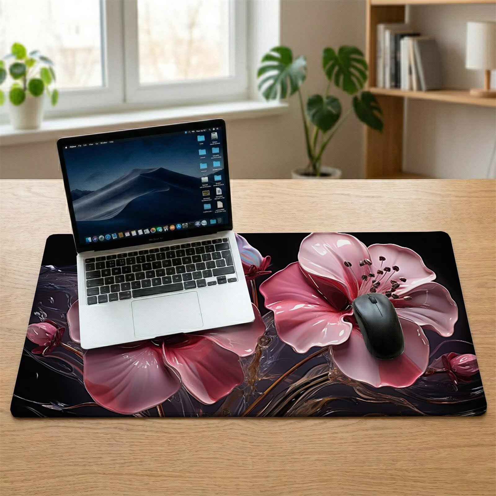 Sottomano Scrivania Grande 1200 x 600 x 3 mm Rosa Tappetino Tastiera Computer con Base Antiscivolo e Bordi Cuciti, Protezione Impermeabile, per Lavoro, Casa e PC Gamer, Regali Uomini (Fiore) L-x2106