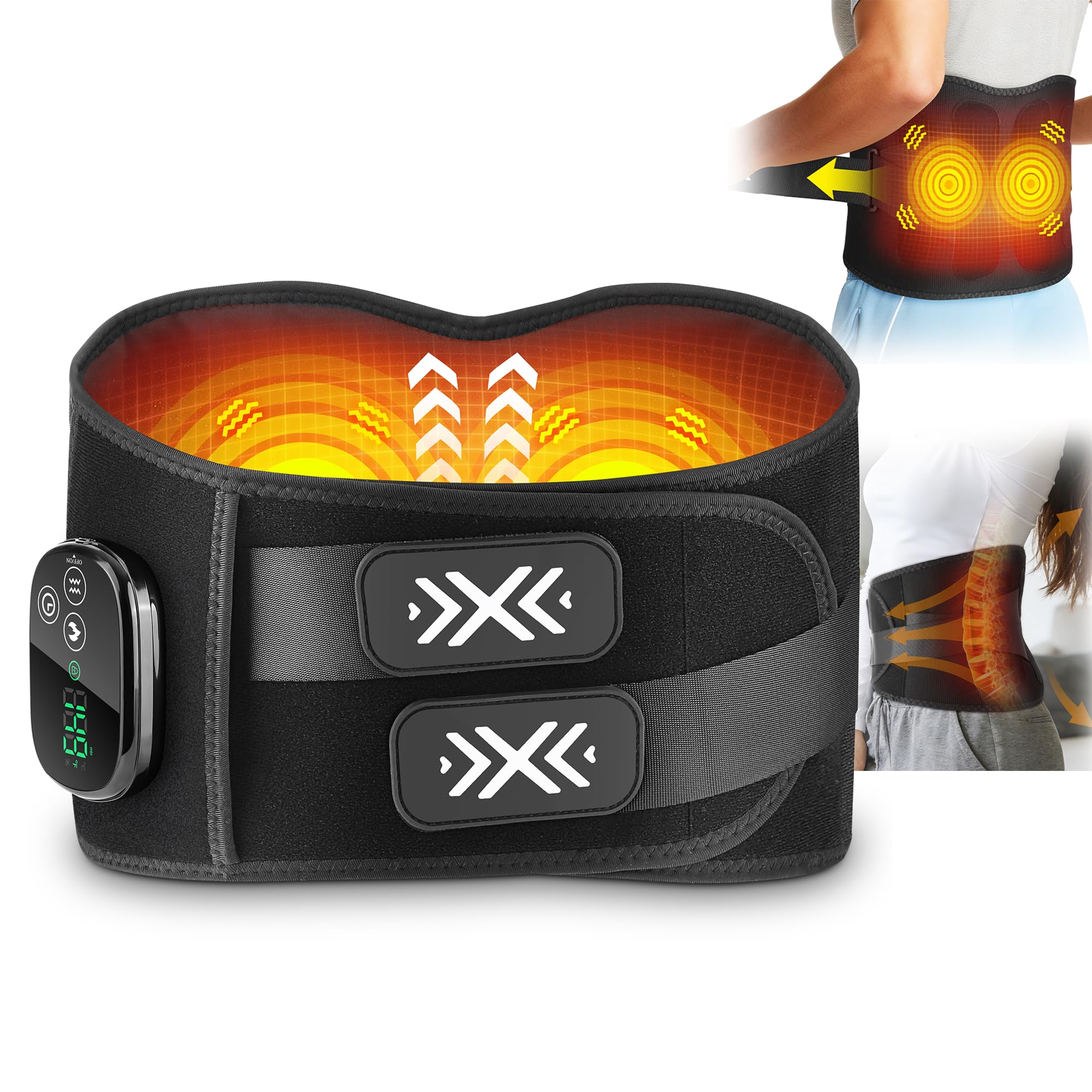 Wärmegürtel Rücken Heizkissen mit Abschaltautomatik mit 5000mAh | Rückenwärmer Massagegerät Kabellos mit 3 Vibrations, 5 Heats 3 Timer, Rückenstützgürtel Massage, Geschenke für Vater Mutter