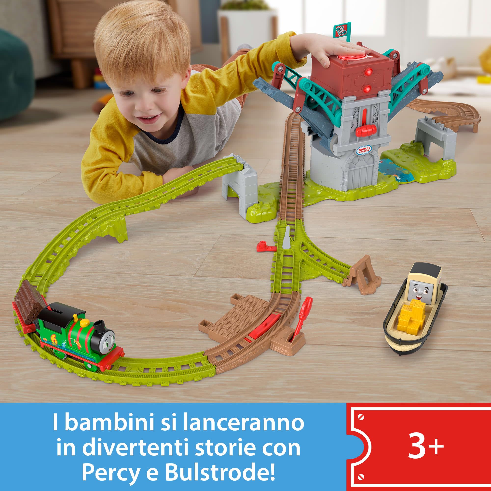 Thomas & Friends - Bulstrode e Ponte direzionabile, playset Pista di 2.4 Metri con Locomotiva Percy Inclusa, Ponte Mobile con Pulsante per attivare i Suonii, 3+ Anni, HYR82
