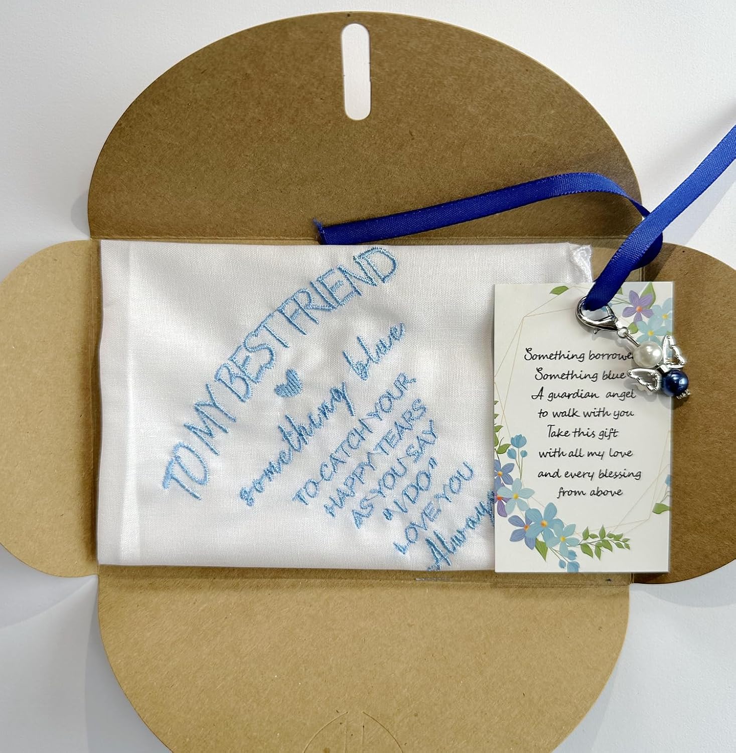 MKISHINE Something Blue Handkerchief for Bride - Angel Gift, Wedding Bouquet Clip - Image 2