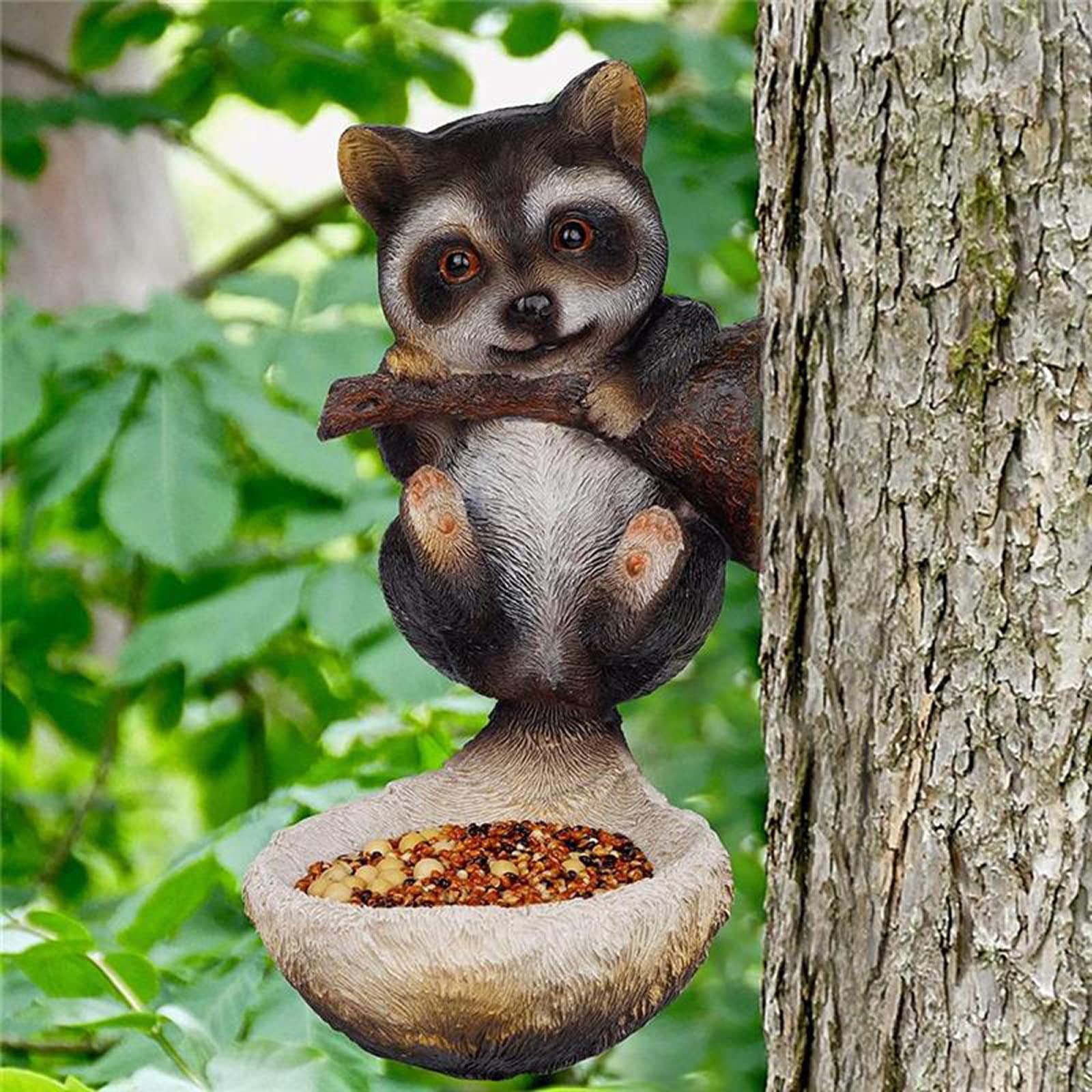 Mangiatoia per Uccelli con Scultura di Animali in Resina, Decorazione per abbracci dell'albero per Stazione di Cibo per Uccelli da Giardino all'aperto