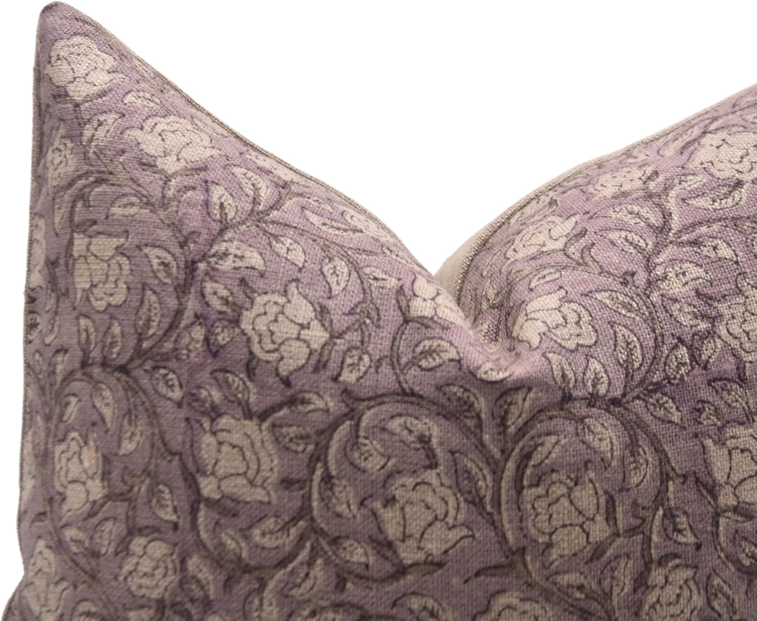 Artistic Handmade Purple Floral Hand Block Print Thick Linen 14x14 Inch Throw Cushion Cover Decorative for Farmhouse, Sofa and Couch, Living Room, Bedroom-Amritvela