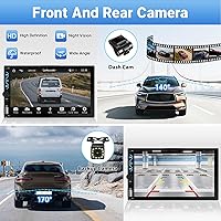 Vista 2 de Estéreo de coche de doble DIN con cámara de salpicadero, compatible con Apple Carplay, Android Auto, radio de coche con pantalla táctil de 7