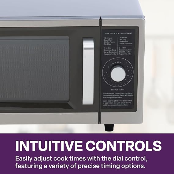 A-to-Z Supply Commercial Microwave with Dial Control, 1 Cubic Feet Interior, Stainless Steel, 1000 Watts, UL and NSF Approved