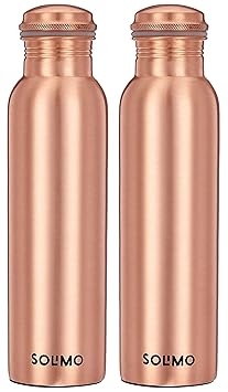 Amazon Brand - Solimo Copper Water Bottle | 100% Pure Copper | Leak Proof & Rust Proof | for Home, School & Office | Matte Finish | 950 ml | Set of 2 - image, photos