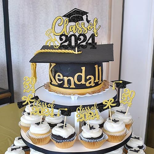 Miniatura 12 de 30 piezas 2024 de graduación 2024 decoración para cupcakes de doble cara clase de 2024, diploma 2024, felicitaciones graduadas, decoraciones