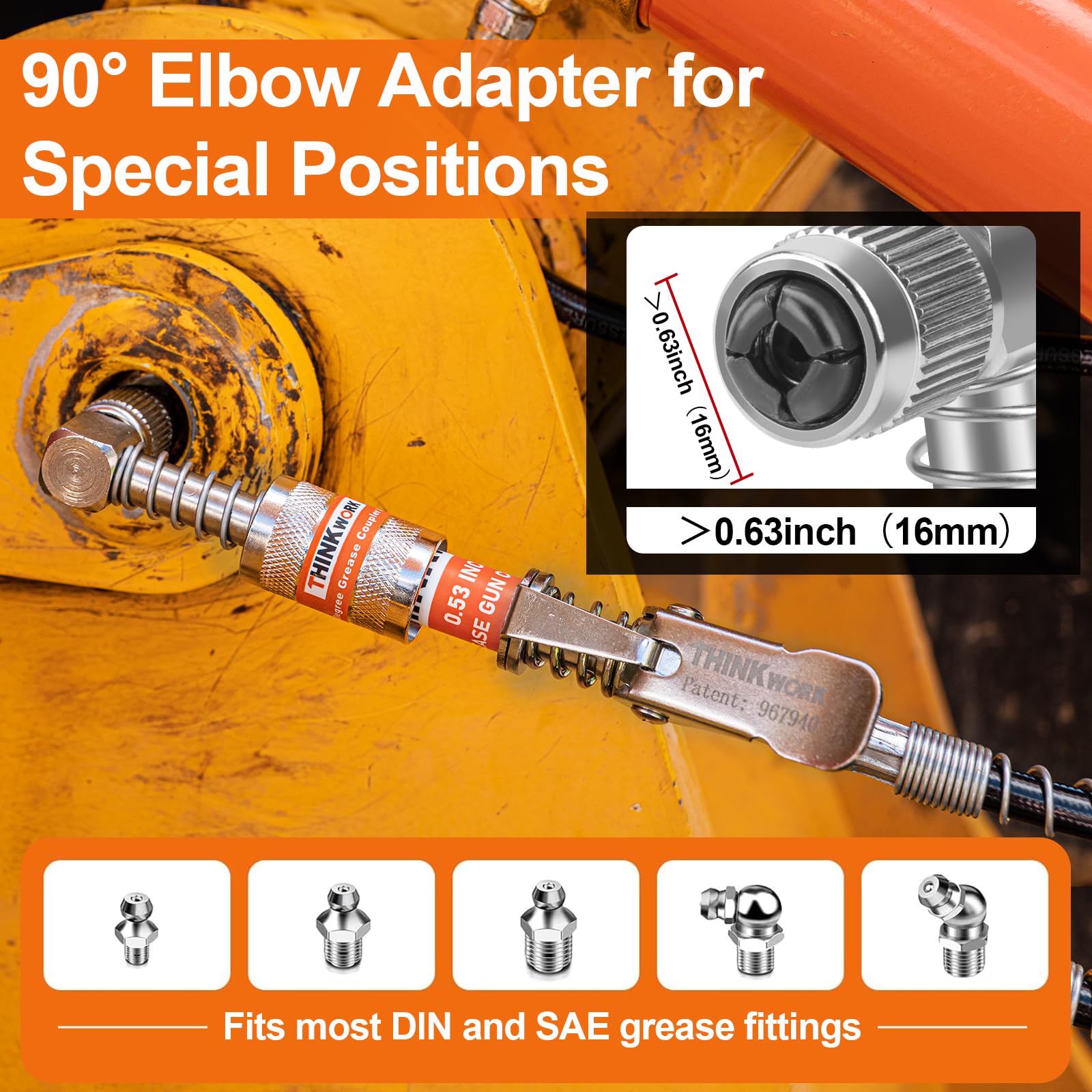 THINKWORK 4PC Quick Connect Greasing Accessory Kit, Grease Gun Couplers with 90 Degree Grease Coupler, Reach Any Grease Fitting on Any Machine, High-Hardness Storage Box Keeps Tools Clean and Portable
